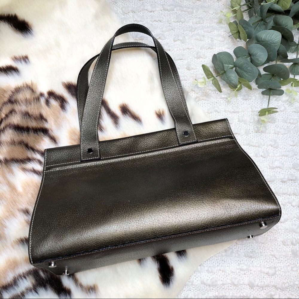 ✨ Authentic Burberry London Metallic Gray Leather Handbag Tote